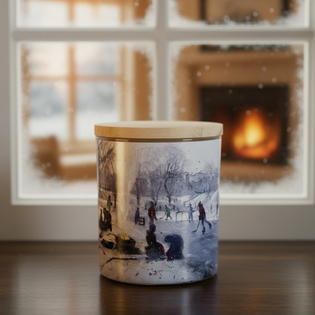 Hockey at the Mall candle with winter background