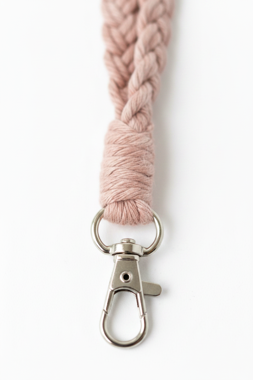 Light Pink Macrame Lanyard - Braid Close-up