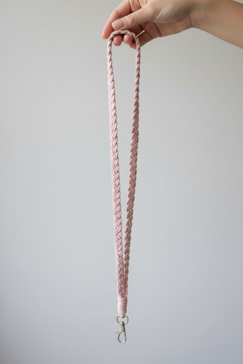 Light Pink Macrame Lanyard - Hand Held