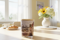 Oldies candle on kitchen table with bright cheery background