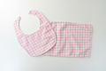 Pink Gingham Bib and Burp Cloth Set