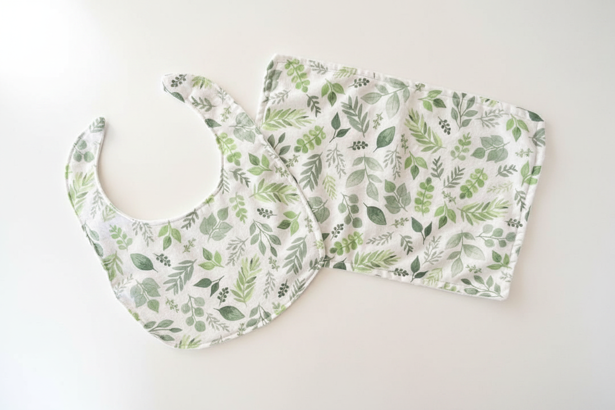 Sage Floral Bib with Burp Cloth