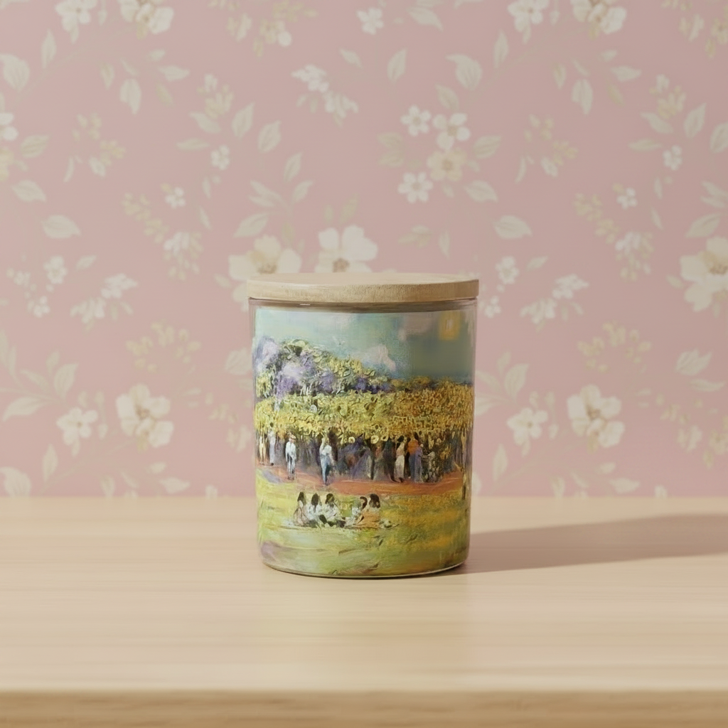 Sunflower candle with light pink background