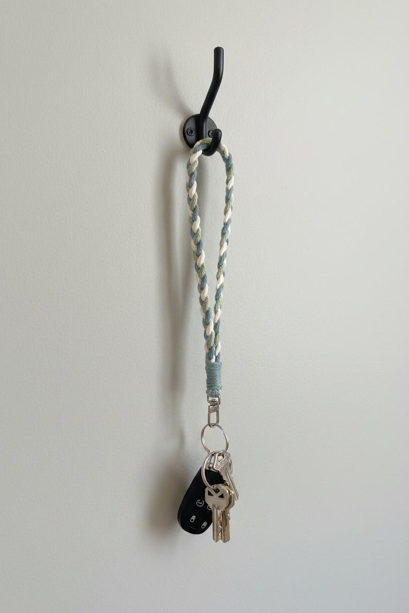 White, Light Blue & Sage Lanyard - On Hook