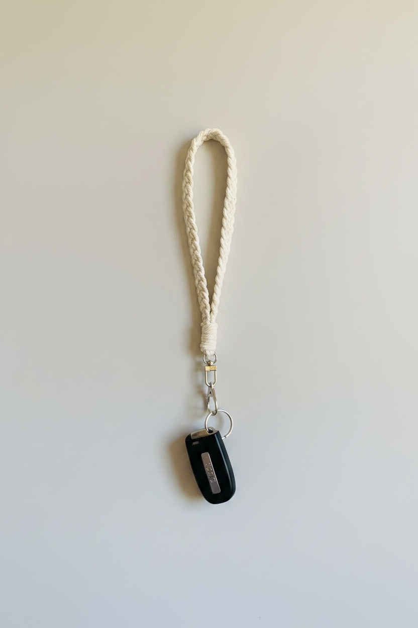 White Macrame Lanyard - Gray Background